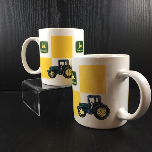 John Deere Tractor Mug Set Of 2 Coffee Cups Gibson Yellow Squares - Picture 3 of 4